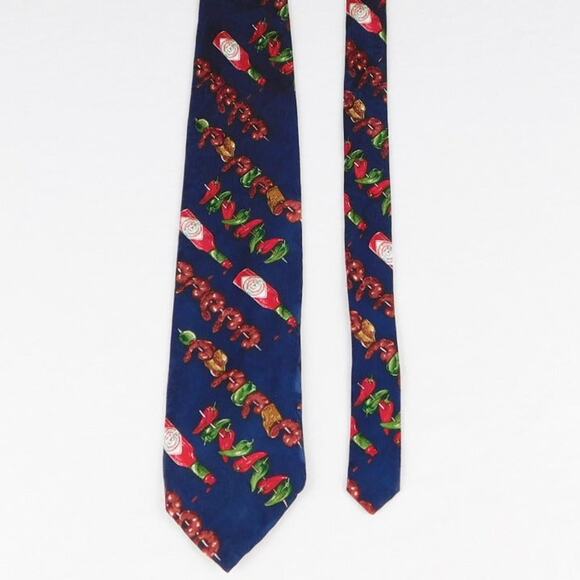 Tabasco Shish Kebab Red Blue Green Brown Silk Necktie - Picture 1 of 3